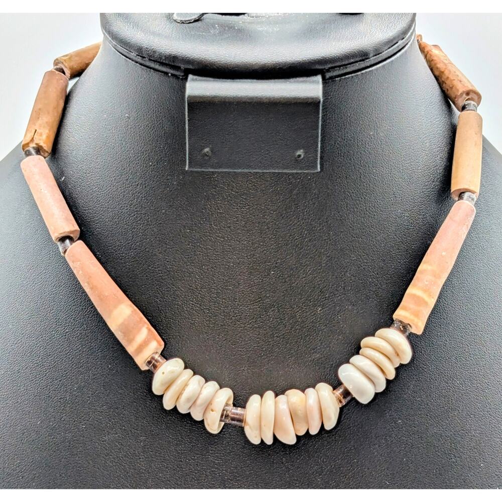Vintage Authentic Puka Shell Bone Tribal Surfer Bead 17" Necklace